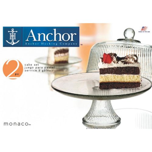  Anchor Hocking 86031L13 Monaco Glass Cake Stand & Cover Set