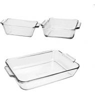 Anchor Hocking Glass Baking Dishes for Oven, 3 Piece Set (3 Qt Glass Casserole Dish, Cake Pan, and Bread Pan)