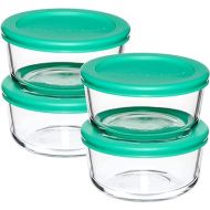 Anchor Hocking 2 Cup Glass Storage Containers with Lids, Set of 4 Glass Food Storage Containers with Mint SnugFit Lids