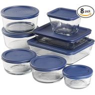 Anchor Hocking 16 Piece Glass Storage Containers with Lids (8 Glass Food Storage Containers & 8 Navy Blue SnugFit Lids)