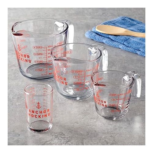  Anchor Hocking Glass Measuring Cups, 4 Piece Set (5 Ounce, 1 Cup, 2 Cup, 4 Cup liquid measuring cups)