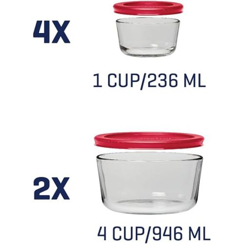  Anchor Hocking 12 Piece Glass Storage Containers with Lids (6 Glass Food Storage Containers & 6 Red SnugFit Lids)