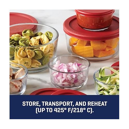  Anchor Hocking 12 Piece Glass Storage Containers with Lids (6 Glass Food Storage Containers & 6 Red SnugFit Lids)
