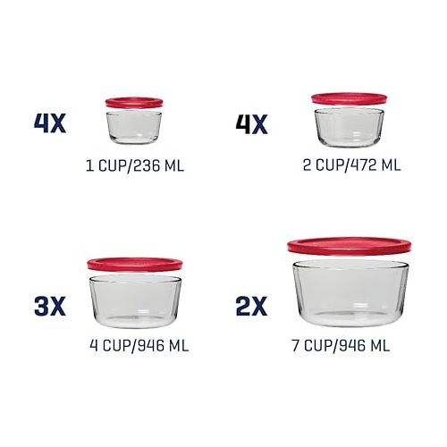  Anchor Hocking 26 Piece Glass Storage Containers with Lids (13 Glass Food Storage Containers & 13 Red SnugFit Lids)