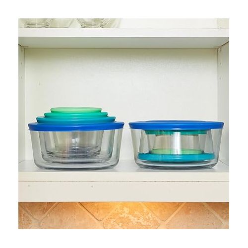  Anchor Hocking 26 Piece Glass Storage Containers with Lids (13 Glass Food Storage Containers & 13 Mixed Blue SnugFit Lids)