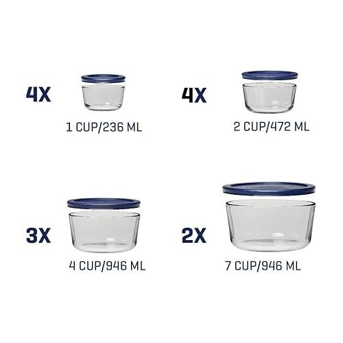  Anchor Hocking 26 Piece Glass Storage Containers with Lids (13 Glass Food Storage Containers & 13 Navy Blue SnugFit Lids)