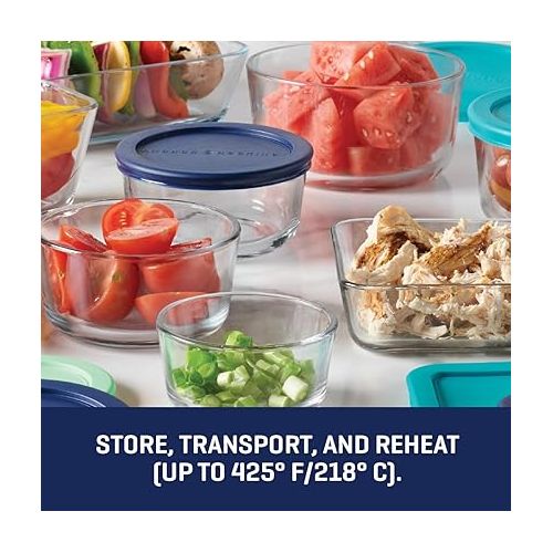  Anchor Hocking 16 Piece Glass Storage Containers with Lids (8 Glass Food Storage Containers & 8 Mixed Blue SnugFit Lids)