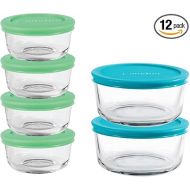 Anchor Hocking 12 Piece Glass Storage Containers with Lids (6 Glass Food Storage Containers & 6 Mixed Blue SnugFit Lids)