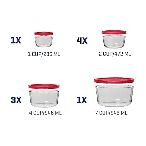  Anchor Hocking 18 Piece Glass Storage Containers with Lids (9 Glass Food Storage Containers & 9 Red SnugFit Lids)