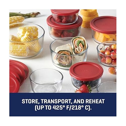  Anchor Hocking 18 Piece Glass Storage Containers with Lids (9 Glass Food Storage Containers & 9 Red SnugFit Lids)