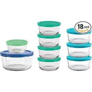Anchor Hocking 18 Piece Glass Storage Containers with Lids (9 Glass Food Storage Containers & 9 Mixed Blue SnugFit Lids)