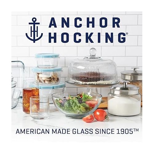  Anchor Hocking 18 Piece Glass Storage Containers with Lids (9 Glass Food Storage Containers & 9 Mixed Blue SnugFit Lids)