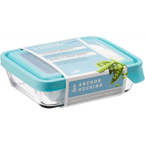  Anchor Hocking TrueSeal Glass Food Storage Containers with Mineral Blue Airtight Lids, 6 Cup Rectangle, Set of 4: Kitchen & Dining