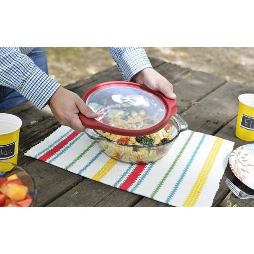  Anchor Hocking TrueFit Bakeware Glass Casserole Dish with Cover and Storage Lid, Cherry, 3-Piece Set
