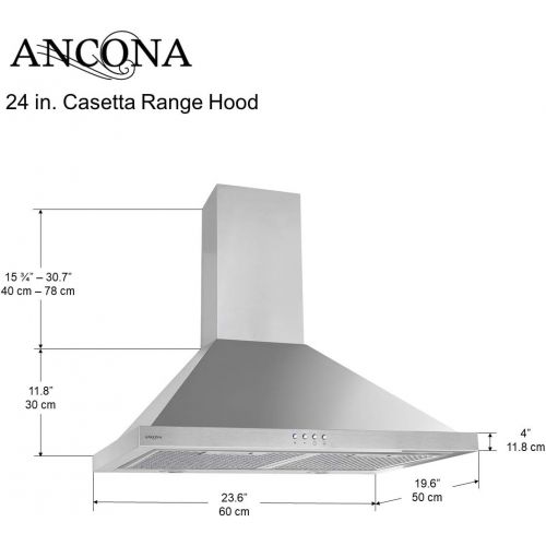  Ancona AN-1132 Casetta 600 CFM Convertible 24 Wall Mount Range Hood, Silver