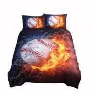 Ancoree 3D Baseball Kids Bedding Sets,Polyester Fiber Sports Duvet Cover Set Boys,Girls Teens,Decorative Dormitory Bedding, 3 Pieces,1 Duvet Cover +2 Pillow Shams (Comforter not In