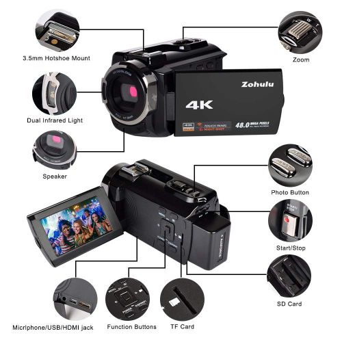  Ancter 4K Camcorders, 48MP Ultra HD WiFi Video Cameras with IR Night Vision, 3.0 inch Touchscreen Digital Camcorder with Enhanced External Microphone and Wide Angle Lens (2 Batteries Incl