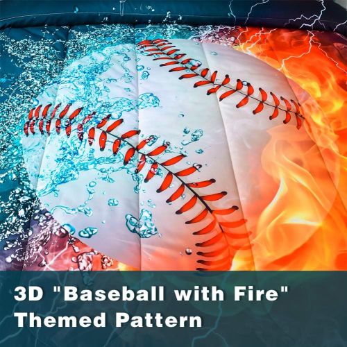  [아마존베스트]Andency 3D Baseball Comforter Twin(66x90 Inch), 2 Pieces(1 Baseball Comforter, 1 Pillowcase) Sport Microfiber Baseball Quilt Comforter Set Bedding Set for Boy Kids, Teen
