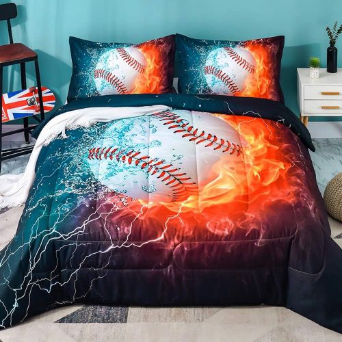  [아마존베스트]Andency 3D Baseball Comforter Twin(66x90 Inch), 2 Pieces(1 Baseball Comforter, 1 Pillowcase) Sport Microfiber Baseball Quilt Comforter Set Bedding Set for Boy Kids, Teen