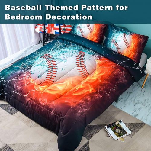 [아마존베스트]Andency 3D Baseball Comforter Twin(66x90 Inch), 2 Pieces(1 Baseball Comforter, 1 Pillowcase) Sport Microfiber Baseball Quilt Comforter Set Bedding Set for Boy Kids, Teen