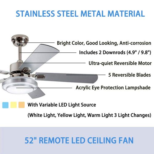  Andersonlight 52-in Stainless Steel Indoor Ceiling Fan with Light Kit and Remote (5-Blade)