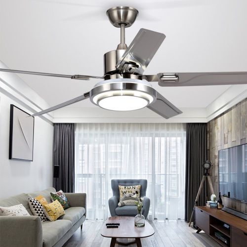  Andersonlight Brushed Steel Indoor Ceiling Fan, Light Kit with White Acrylic Glass and Remote (5-Blade), Dimmable WhiteWarm  Yellow Light, Quiet Variable Speed Home Improvement 4