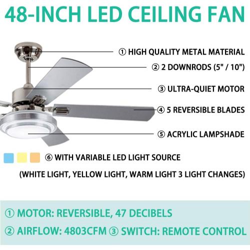  Andersonlight Fan 48 LED Indoor Stainless Steel Ceiling Fan with Light and Remote Control