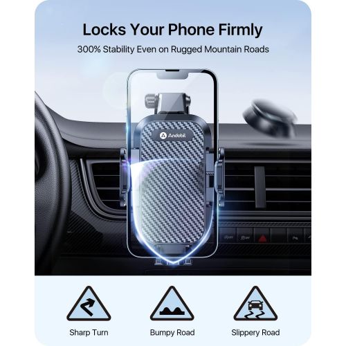  [아마존베스트]Andobil Car Phone Mount Easy Clamp, Ultimate Hands-Free Phone Holder for Car Dashboard Air Vent Windshield, Super Suction Compatible with iPhone 11/11 Pro/8 Plus/8/SE/X/XR/XS/7 Sam
