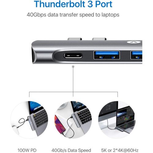  Andobil andobil USB C Adapter for MacBook Pro 2018, 2017, 2016 Exclusively, 7-in-1 USB C Hub with 4K HDMI, Thunderbolt 3, 5K@60Hz, 100W Power Delivery, 2 USB-A Ports, SDMicro SD Card Read