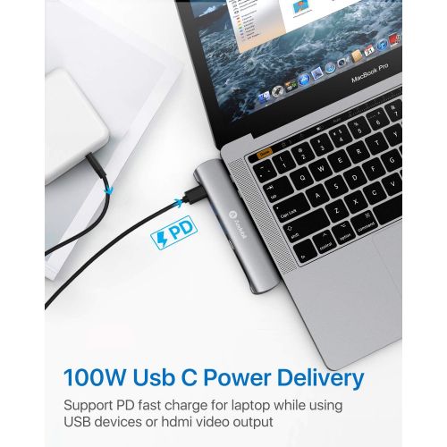  Andobil andobil USB C Adapter for MacBook Pro 2018, 2017, 2016 Exclusively, 7-in-1 USB C Hub with 4K HDMI, Thunderbolt 3, 5K@60Hz, 100W Power Delivery, 2 USB-A Ports, SDMicro SD Card Read