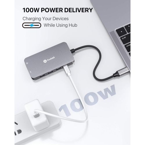  Andobil andobil USB C Hub, 9 in 1 Aluminum Multiport USB C to HDMI Adapter with Type C Charging Port, Ethernet Port, USB 3.0 Ports, Micro SDSD, Portable for Mac Pro and Other Type C Lapto