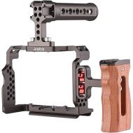 Andoer Aluminum Alloy Camera Cage Kit with Video Rig Top Handle Wooden Grip Replacement for Sony A7R III/ A7 II/ A7III