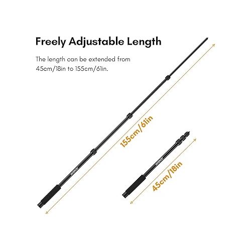  Andoer Handheld Microphone Boom Arm 5-Section Extendable Mic Arm Aluminum Alloy Boom Pole for Microphones 1/4 Inch Screw & Thread with Foam Grip Locks 40cm-155cm Adjustable Length 3kg Load