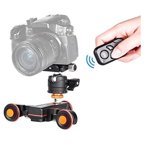  Andoer L4 PRO Motorized Camera Video Dolly 3 Speed Adjustable Autodolly Electric Slider Motorized Pulley Car Cine Dollies with Wireless Remote Control Mini Flexible Ballhead Mount