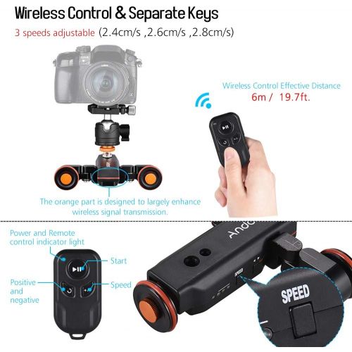  Andoer L4 PRO Motorized Camera Video Dolly 3 Speed Adjustable Autodolly Electric Slider Motorized Pulley Car Cine Dollies with Wireless Remote Control Mini Flexible Ballhead Mount