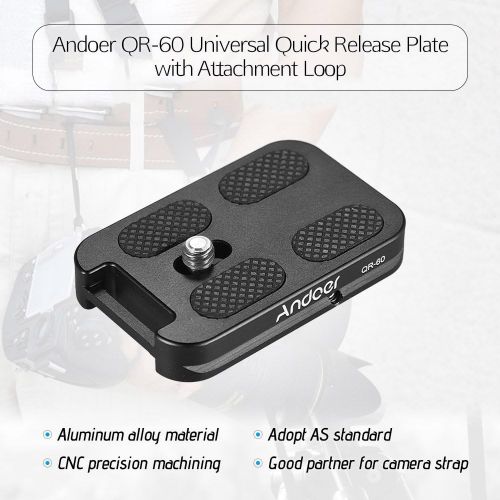  Andoer QR-60 Universal Quick Release Plate Aluminum Alloy 1/4 Screw Mount with Attachment Loop for Arca-Swiss Standard Ball Head Tripod for Canon Nikon Sony DSLR Camera
