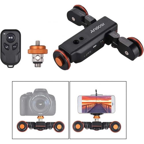  Andoer Motorized Camera Video Dolly with Scale Indication, Electric Track Slider Wireless Remote Control 3 Speed Adjustable Mini Slider Skater for Canon Nikon Sony DSLR Camera iOS