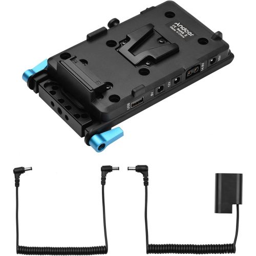  Andoer V Mount V-Lock Battery Plate Adapter with 15mm Dual Hole Rod Clamp DMW-DCC12 Dummy Battery Replacement for Panasonic GH3 GH4 GH5 GH5S Camera Video Light Monitor Audio Record