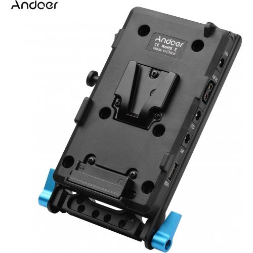  Andoer V Mount V-Lock Battery Plate Adapter with 15mm Dual Hole Rod Clamp DMW-DCC12 Dummy Battery Replacement for Panasonic GH3 GH4 GH5 GH5S Camera Video Light Monitor Audio Record