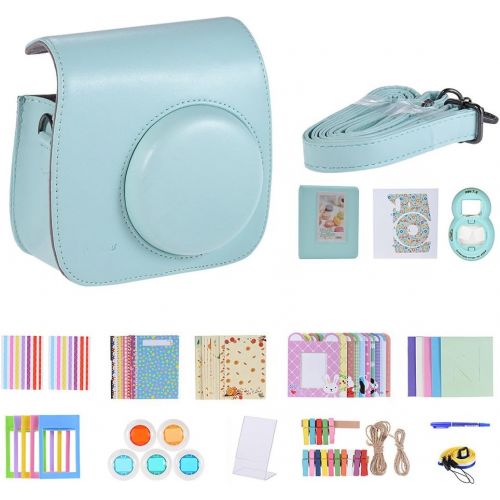  Andoer 14 in 1 Instant Camera Accessories Bundle Kit for Fujifilm Instax Mini 9/8+/8 Include Case/Strap/Sticker/Selfie Lens/5 Filter/Album/4 Kinds Film Frame/40 Corner Sticker/Corn