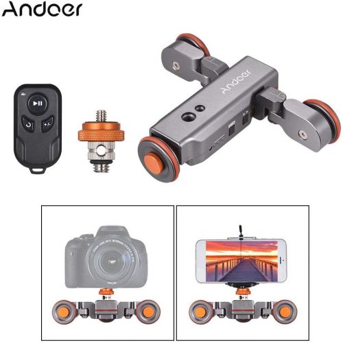  Andoer Track Dolly L4 PRO 3-Wheels Wireless Camera Video Auto Dolly Motorized Electric Track Rail Slider Dolly Car with Wireless Remote Control 3 Speed for DSLR Camera iOS Android