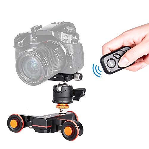  Andoer 3-Wheels Motorized Camera Video Auto Dolly with Ballhead, Electric Track Rail Slider Dolly Car with Wirelesss Remote Control, 3 Speed Adjustable for DSLR Camera Camcorder Go