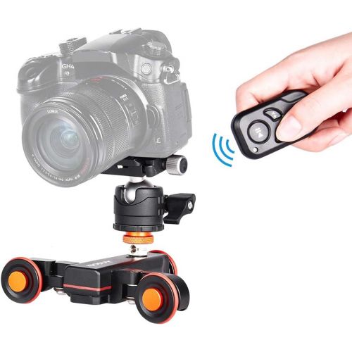  Andoer 3-Wheels Motorized Camera Video Auto Dolly with Ballhead, Electric Track Rail Slider Dolly Car with Wirelesss Remote Control, 3 Speed Adjustable for DSLR Camera Camcorder Go