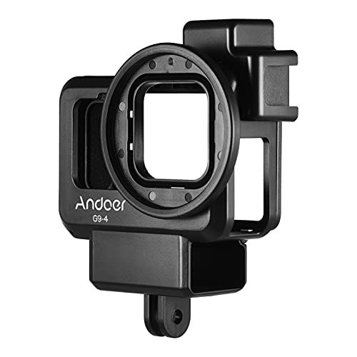  Andoer G9-4 Action Camera Video Cage Plastic Vlog Case Protective Housing with Dual Cold Shoe Mount 55mm Filter Adapter Extension Accessory Replacement for GoPro Hero 9