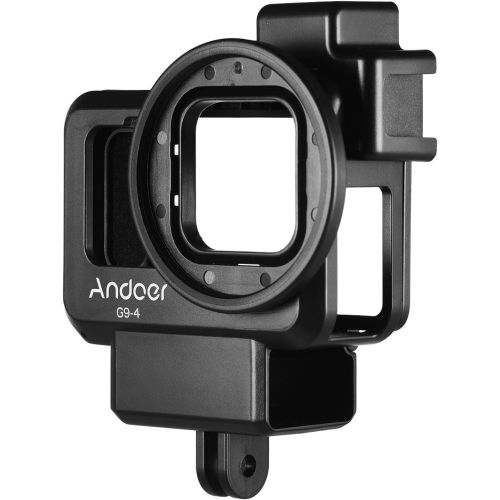  Andoer G9-4 Action Camera Video Cage Plastic Vlog Case Protective Housing with Dual Cold Shoe Mount 55mm Filter Adapter Extension Accessory Replacement for GoPro Hero 9