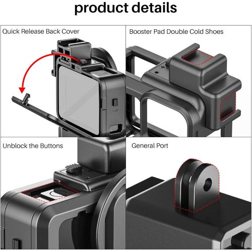  Andoer G9-4 Action Camera Video Cage Plastic Vlog Case Protective Housing with Dual Cold Shoe Mount 55mm Filter Adapter Extension Accessory Replacement for GoPro Hero 9