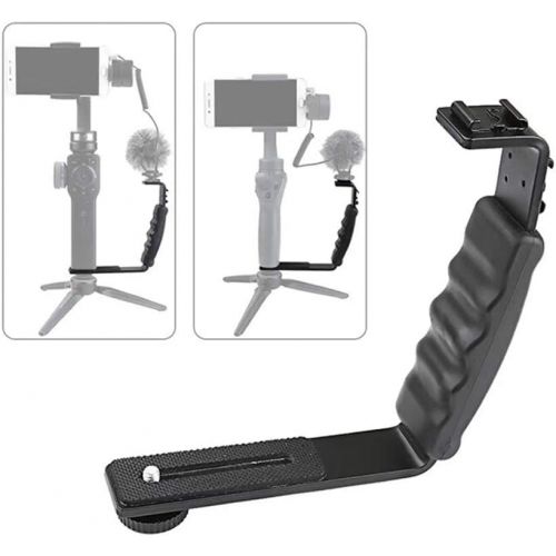  Andoer Handheld L-Shaped Gimbal Expansion Bracket Holder with 2 Hot Shoe Mounts for DJI OSMO Mobile 2 for Zhiyun Smooth 4 Gimbal Stabilizer for Microphone Video Light