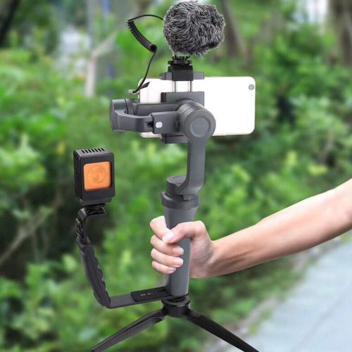  Andoer Handheld L-Shaped Gimbal Expansion Bracket Holder with 2 Hot Shoe Mounts for DJI OSMO Mobile 2 for Zhiyun Smooth 4 Gimbal Stabilizer for Microphone Video Light