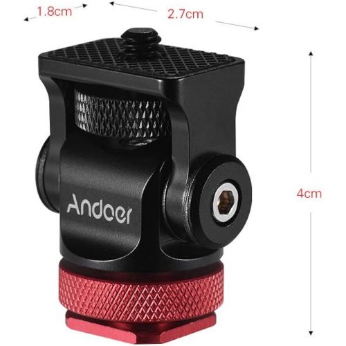  [아마존베스트]Andoer 180° Mini Ball Head Mounting Adapter Hot Shoe Calient 1/4 Inch Screw with Key for DSLR Camera Microphone LED Video Tripod Monitor Monopod (Red)