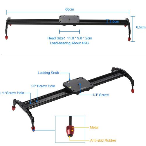  Andoer 60cm Professional Portable Track Dolly Motion Slider Sliding Rail Stabilizer Bearing System for Canon Nikon Sony DSLR Camera Camcorder Video DV